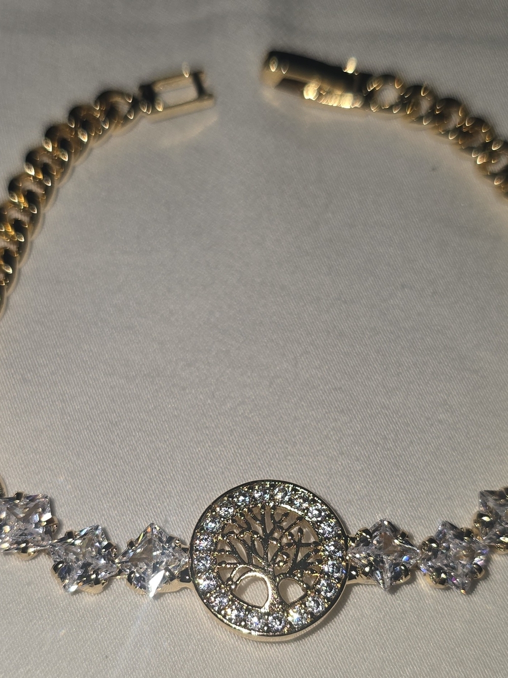 Gold Tree of Life Bracelet with Clear Crystals - Women Jewelry